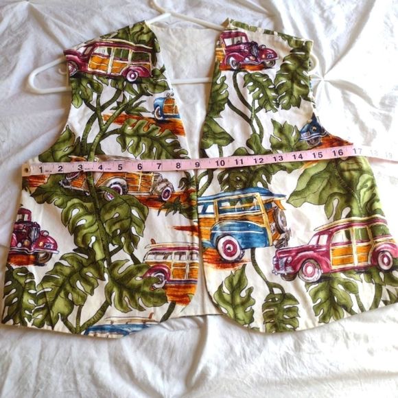 Vintage Tropical Car All Over Print open front vest size S - Picture 4 of 7